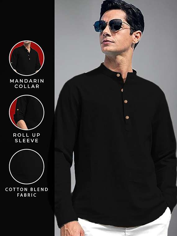 men solid mandarin neck short kurta - 22327304 -  Standard Image - 4