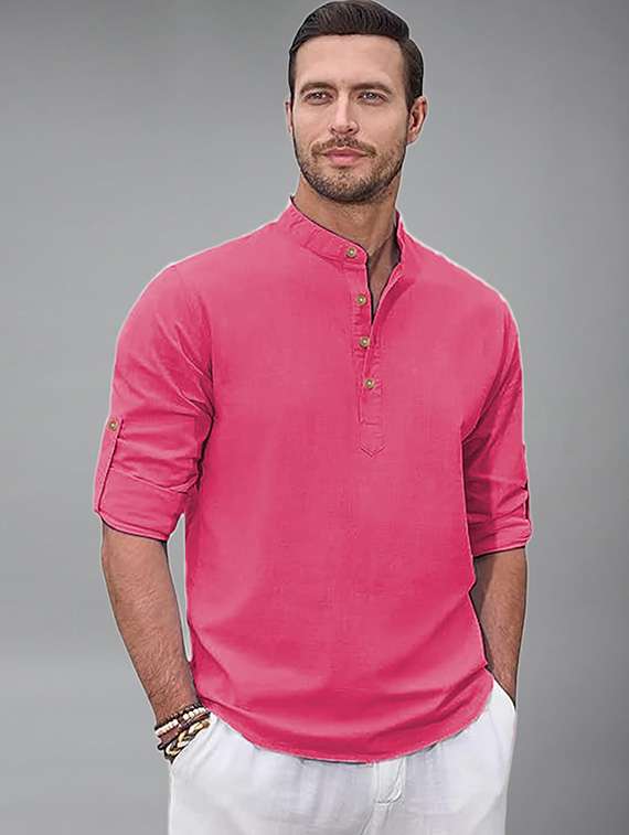 men solid mandarin neck short kurta - 22327305 -  Standard Image - 1