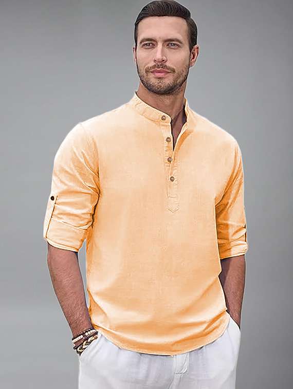 men solid mandarin neck short kurta - 22327307 -  Standard Image - 1
