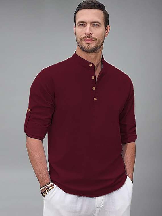 men solid mandarin neck short kurta - 22327309 -  Standard Image - 1