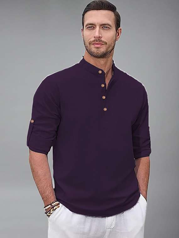 men solid mandarin neck short kurta - 22327310 -  Standard Image - 1