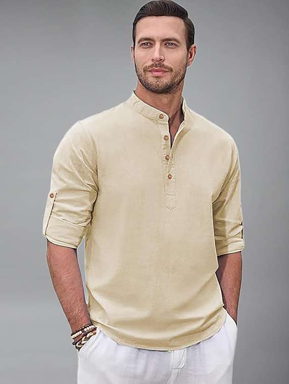 men solid mandarin neck short kurta - 22327317 -  Standard Image - 1