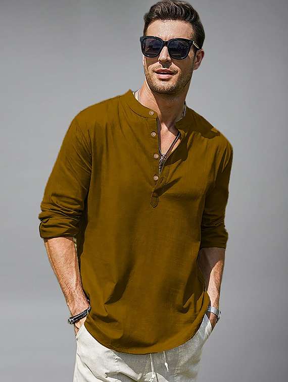 men solid mandarin neck short kurta - 22327322 -  Standard Image - 1
