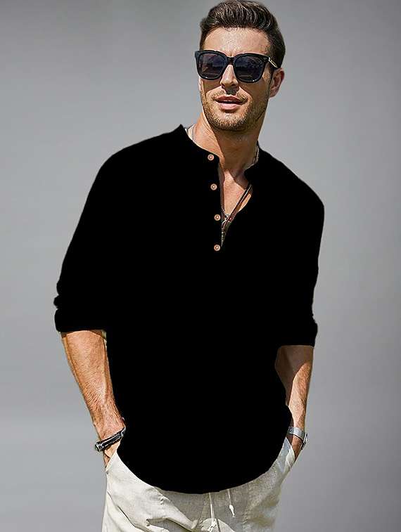 men solid mandarin neck short kurta - 22327324 -  Standard Image - 1