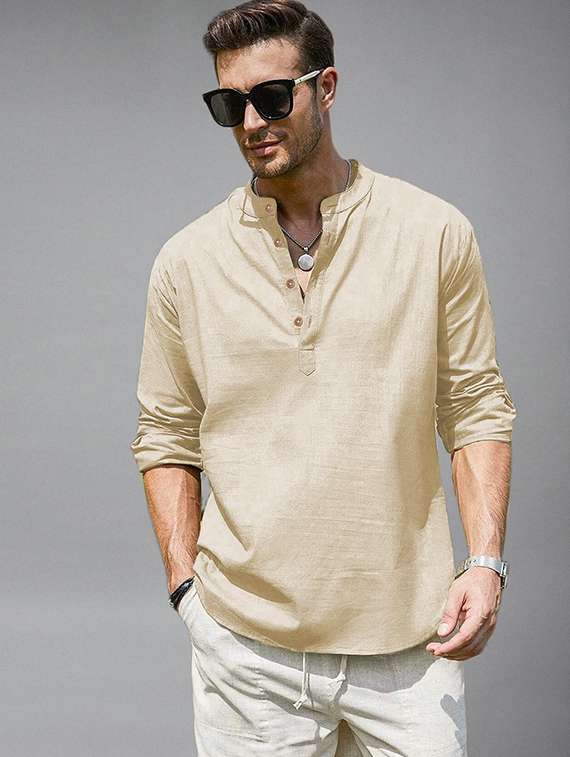 men solid mandarin neck short kurta - 22327325 -  Standard Image - 1