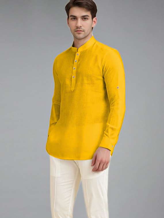 men solid mandarin neck short kurta - 22327326 -  Standard Image - 1