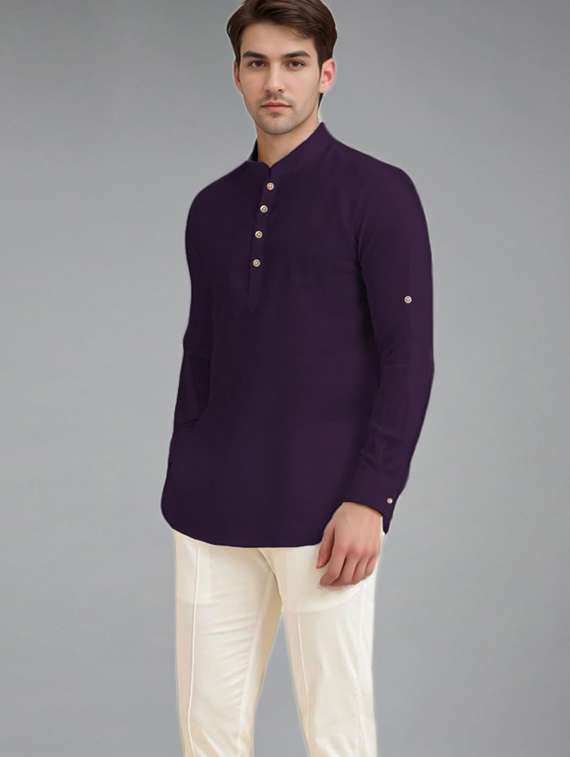 men solid mandarin neck short kurta - 22327338 -  Standard Image - 1