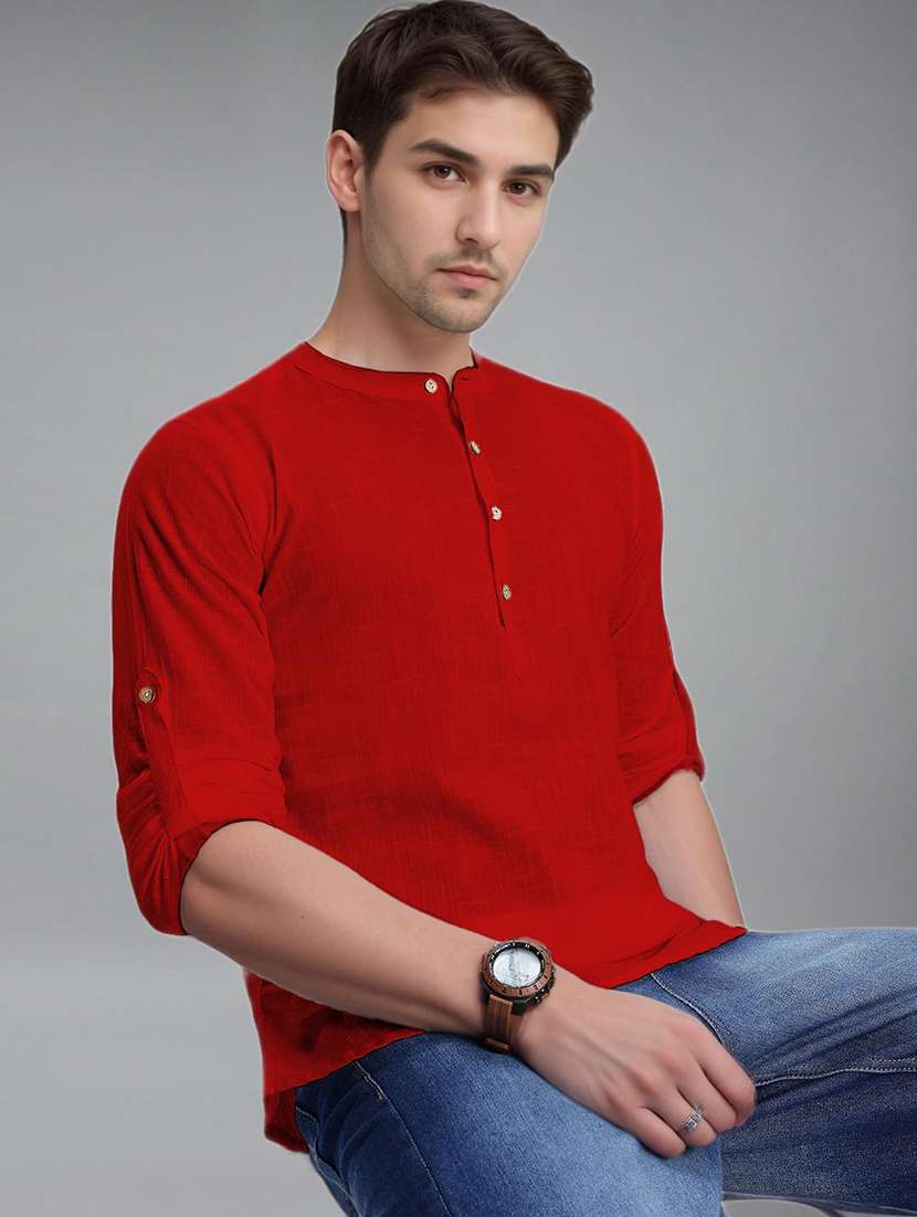 men solid mandarin neck short kurta