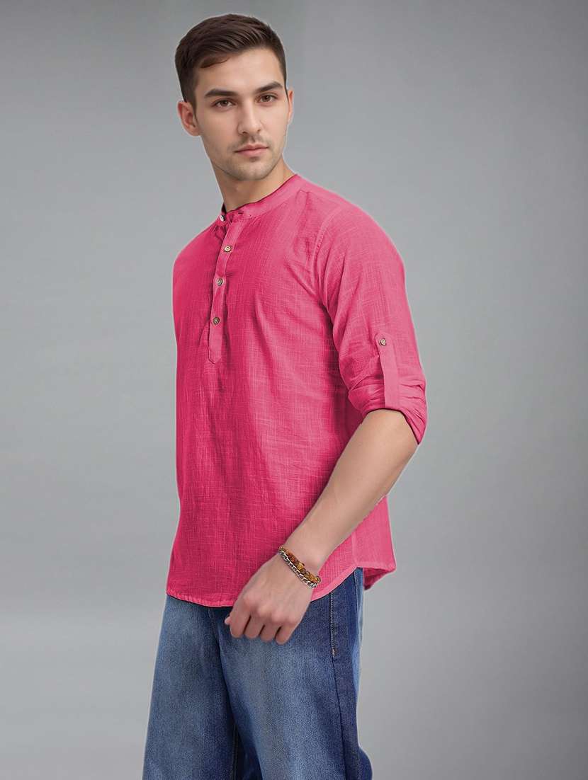 men solid mandarin neck short kurta - 22327353 -  Standard Image - 1