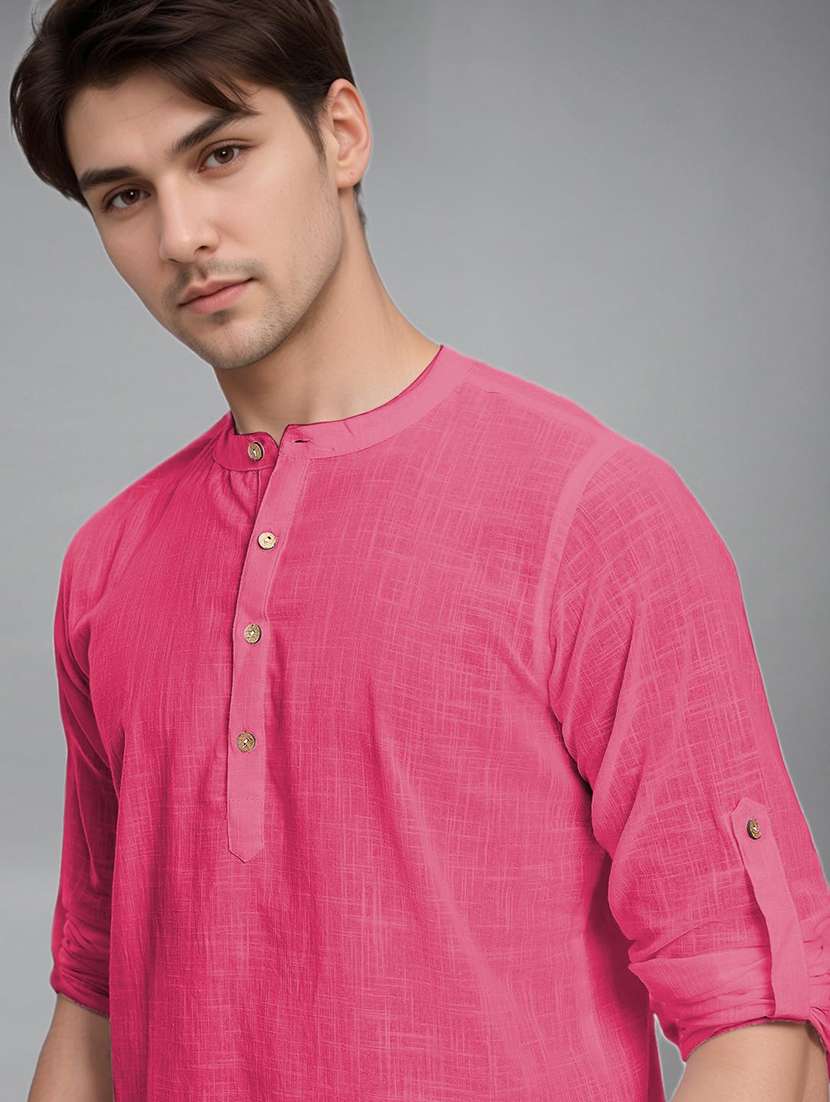 men solid mandarin neck short kurta - 22327353 -  Standard Image - 4