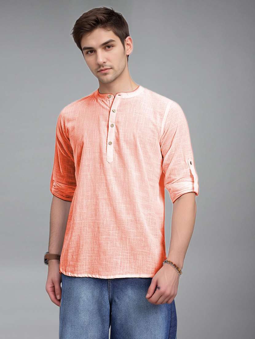 men solid mandarin neck short kurta - 22327354 -  Standard Image - 1