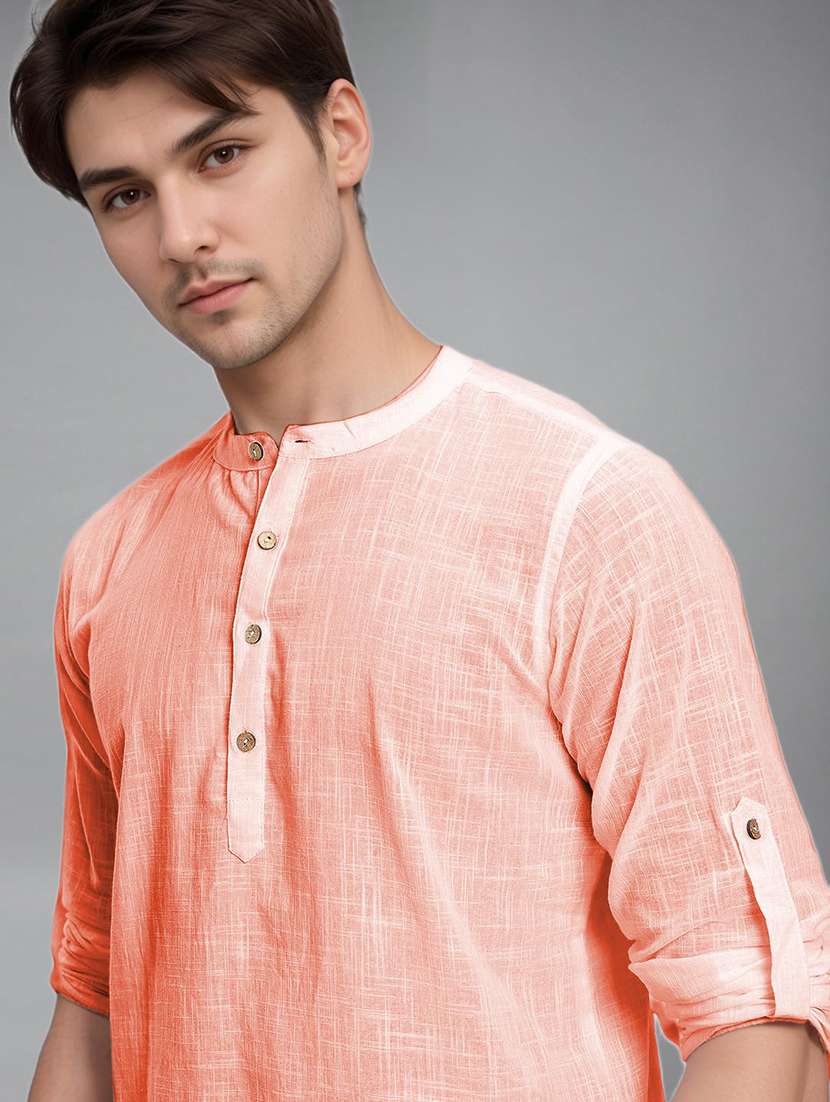 men solid mandarin neck short kurta - 22327354 -  Standard Image - 4