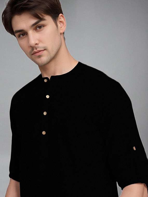 men solid mandarin neck short kurta - 22327364 -  Standard Image - 4