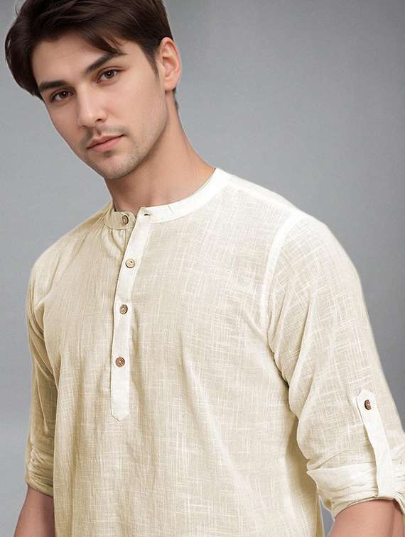 men solid mandarin neck short kurta - 22327365 -  Standard Image - 4