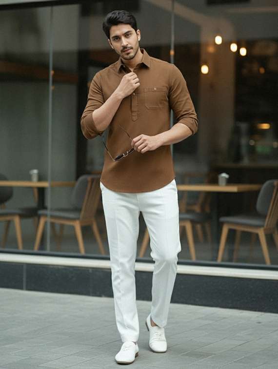men solid long sleeve short kurta - 22327382 -  Standard Image - 4