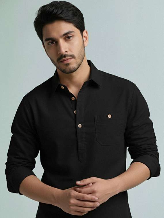 men solid long sleeve short kurta - 22327383 -  Standard Image - 1