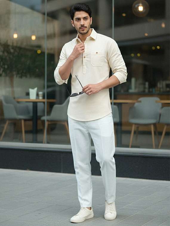 men solid long sleeve short kurta - 22327384 -  Standard Image - 4