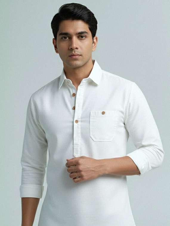 men solid long sleeve short kurta - 22327386 -  Standard Image - 1