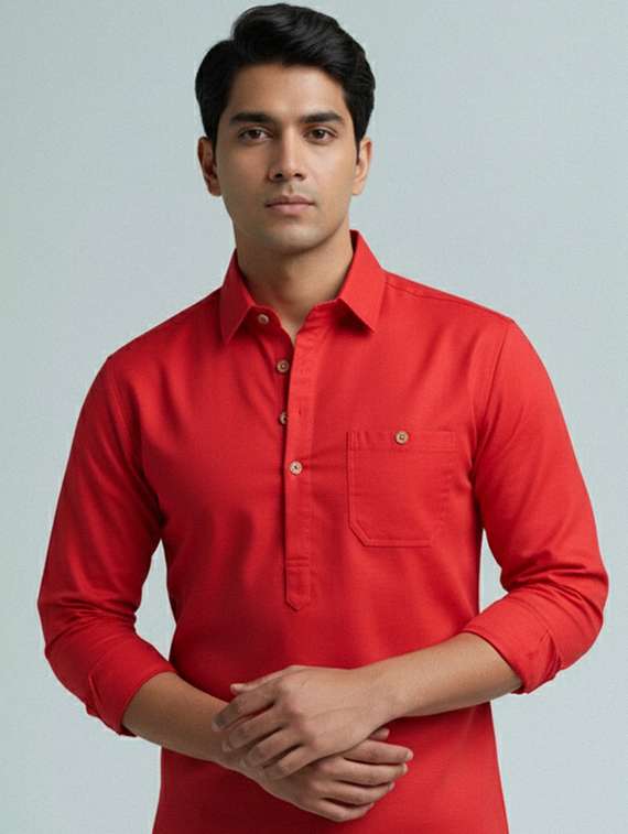 men solid long sleeve short kurta - 22327391 -  Standard Image - 1