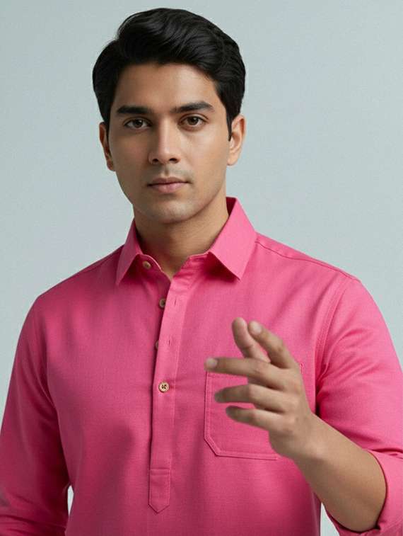 men solid long sleeve short kurta - 22327393 -  Standard Image - 1