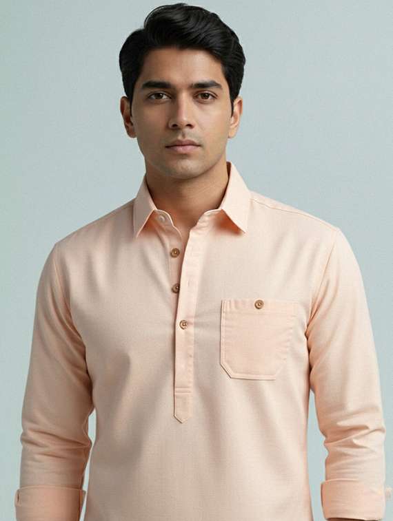 men solid long sleeve short kurta - 22327395 -  Standard Image - 1