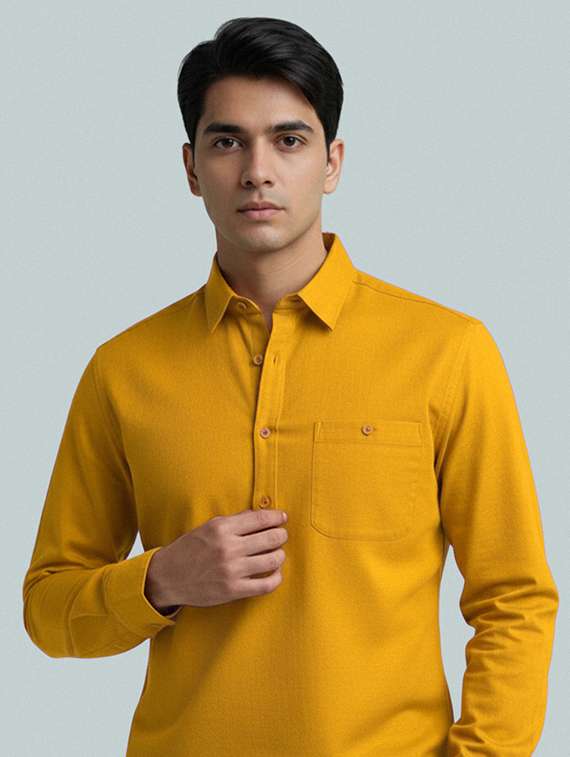 men solid long sleeve short kurta - 22327407 -  Standard Image - 1