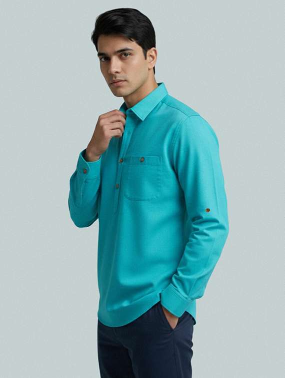 men solid long sleeve short kurta - 22327409 -  Standard Image - 1