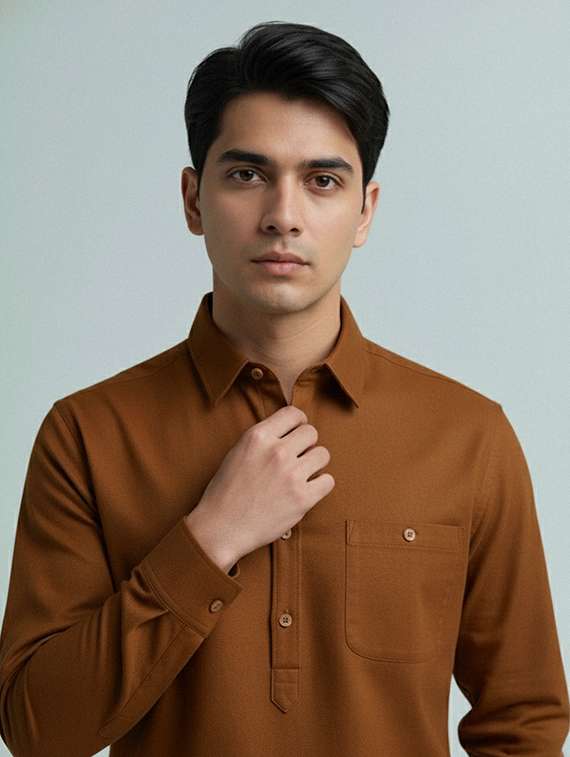 men solid long sleeve short kurta - 22327416 -  Standard Image - 1