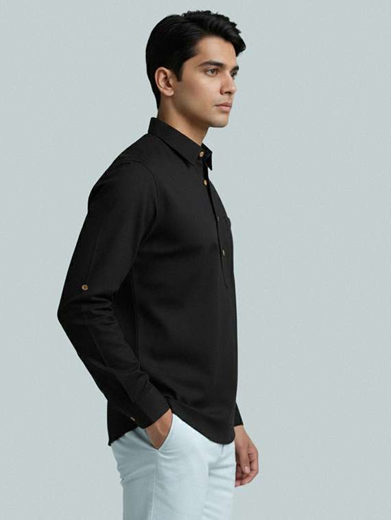 men solid long sleeve short kurta - 22327417 -  Standard Image - 1