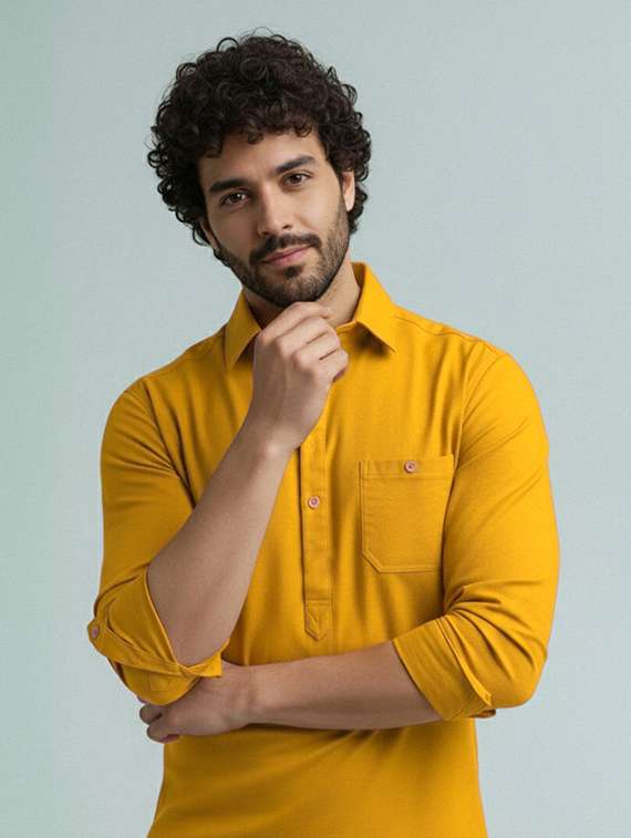 men solid long sleeve short kurta - 22327419 -  Standard Image - 1