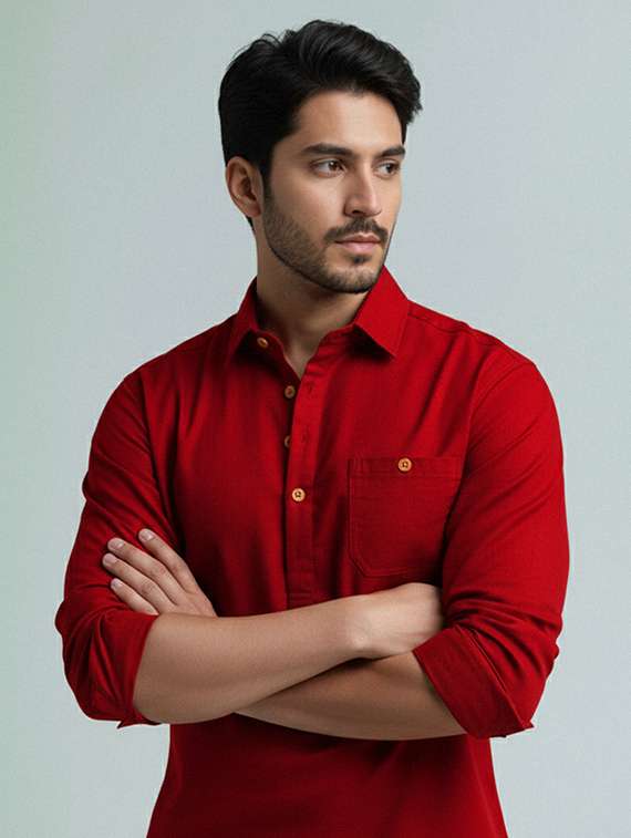 men solid long sleeve short kurta - 22327425 -  Standard Image - 1