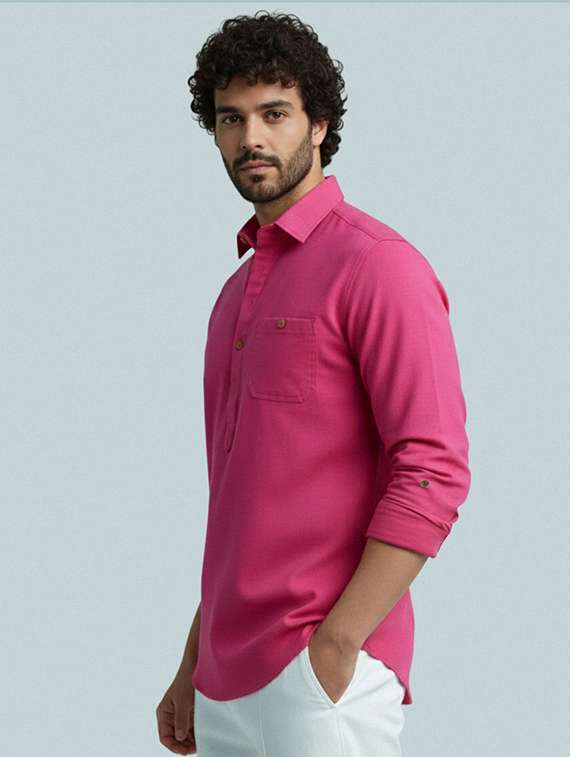 men solid long sleeve short kurta - 22327427 -  Standard Image - 1