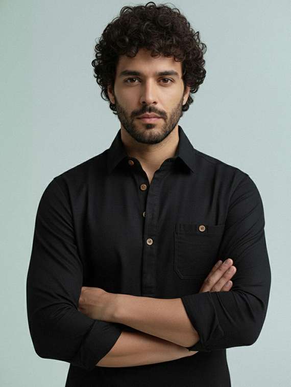 men solid long sleeve short kurta - 22327428 -  Standard Image - 1