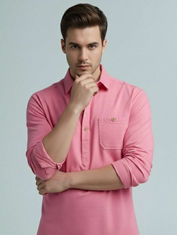 men solid long sleeve short kurta - 22327438 -  Standard Image - 1