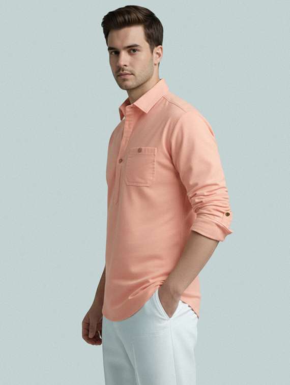 men solid long sleeve short kurta - 22327439 -  Standard Image - 1