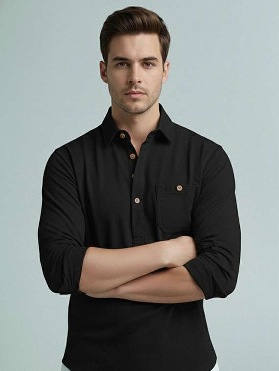 men solid long sleeve short kurta - 22327446 -  Standard Image - 1