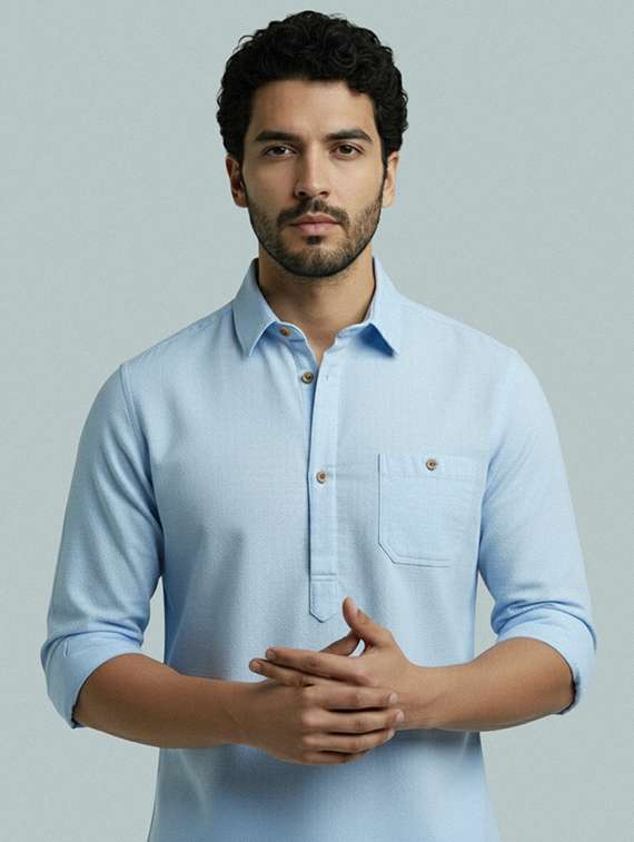 men solid long sleeve short kurta - 22327470 -  Standard Image - 1