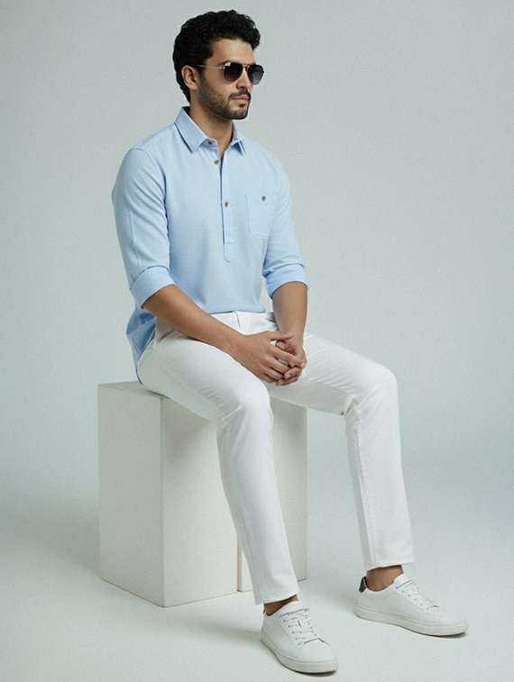 men solid long sleeve short kurta - 22327470 -  Standard Image - 4