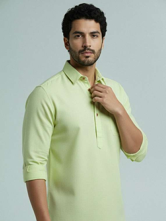 men solid long sleeve short kurta - 22327471 -  Standard Image - 1