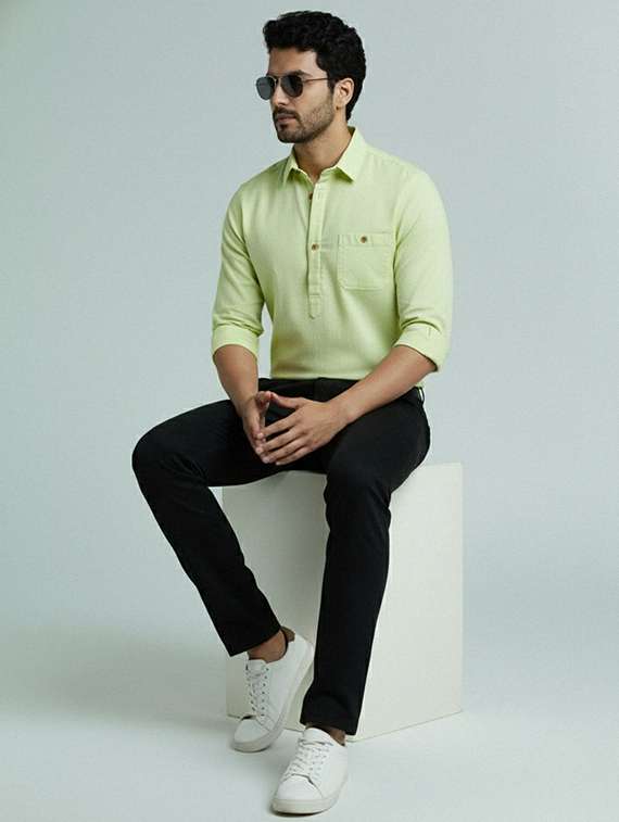 men solid long sleeve short kurta - 22327471 -  Standard Image - 4