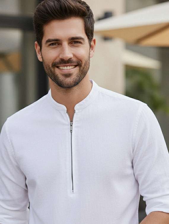 Men Solid Mandarin Neck Short Kurta - 22327487 -  Standard Image - 4
