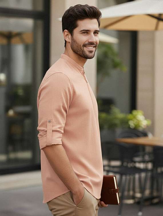 men solid mandarin neck short kurta - 22327495 -  Standard Image - 1