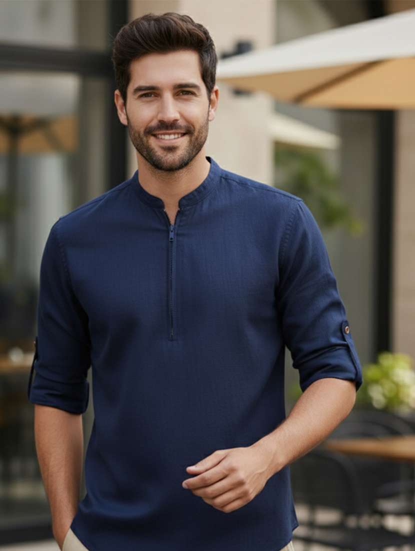 men solid mandarin neck short kurta - 22327496 -  Standard Image - 4