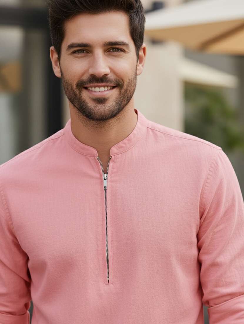 men solid mandarin neck short kurta - 22327499 -  Standard Image - 4