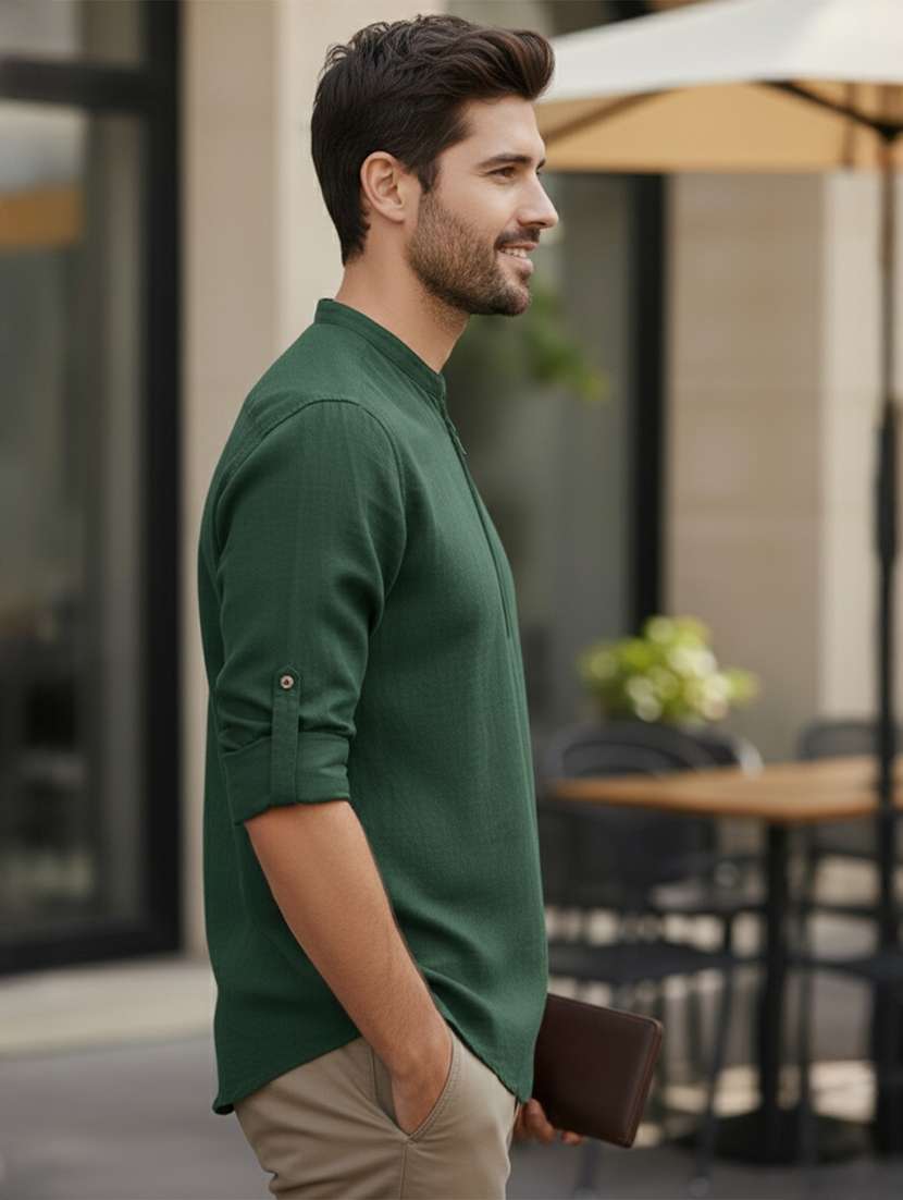 men solid mandarin neck short kurta - 22327502 -  Standard Image - 1