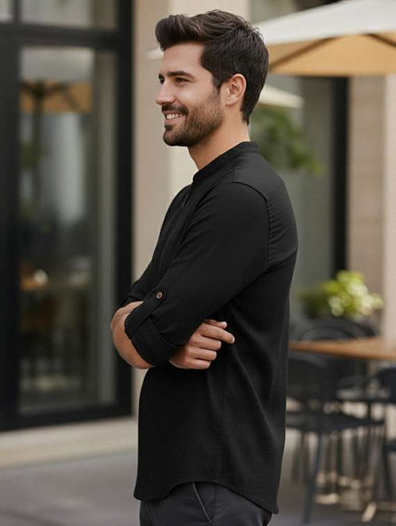 men solid mandarin neck short kurta - 22327504 -  Standard Image - 1