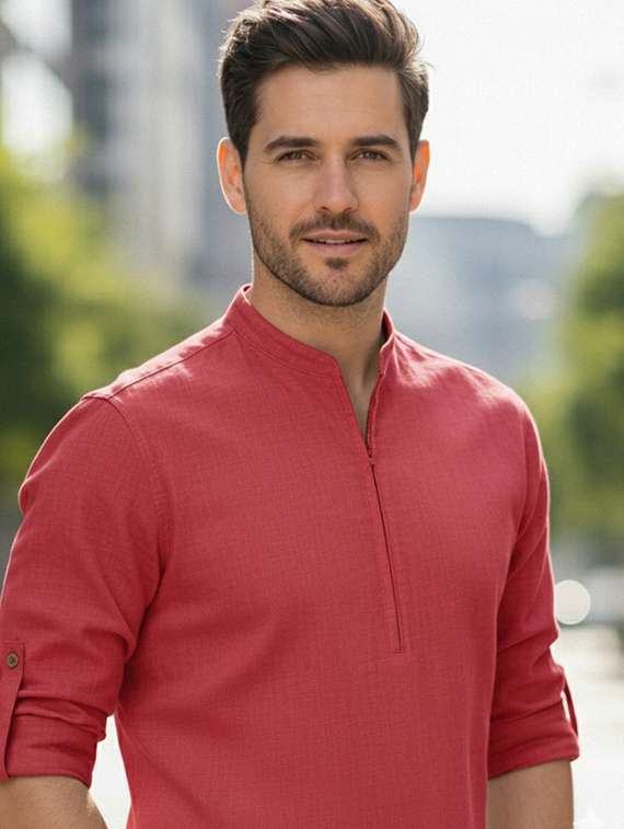 men solid mandarin neck short kurta - 22327511 -  Standard Image - 1