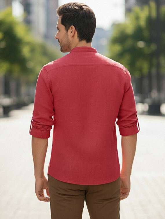 men solid mandarin neck short kurta - 22327511 -  Standard Image - 4