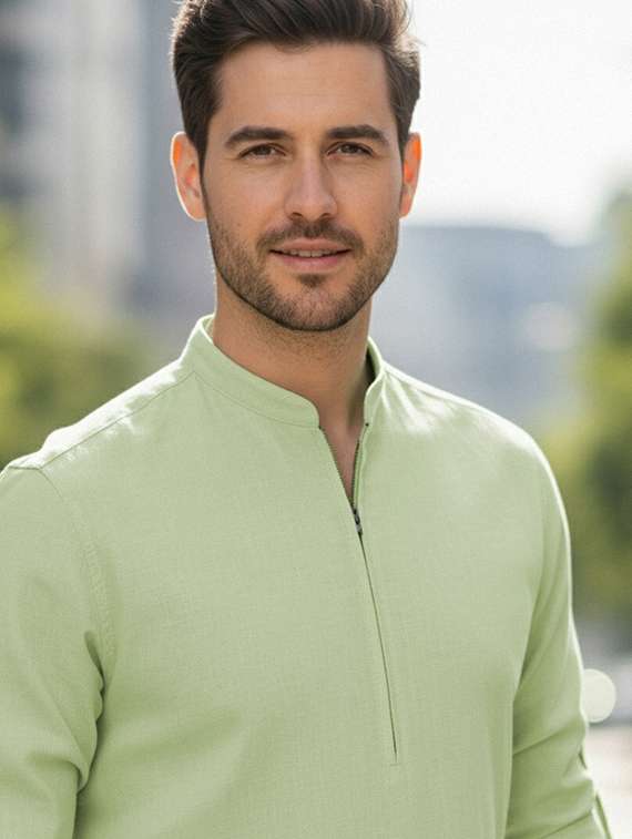 men solid mandarin neck short kurta - 22327514 -  Standard Image - 4