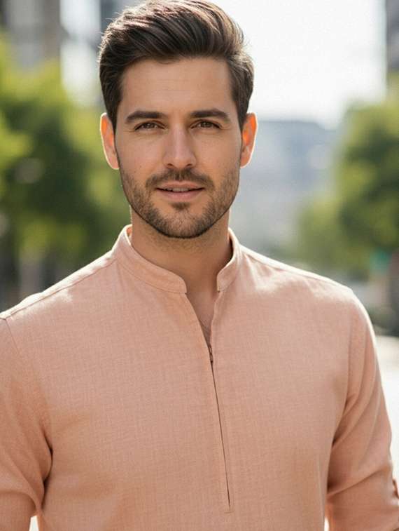 men solid mandarin neck short kurta - 22327515 -  Standard Image - 4